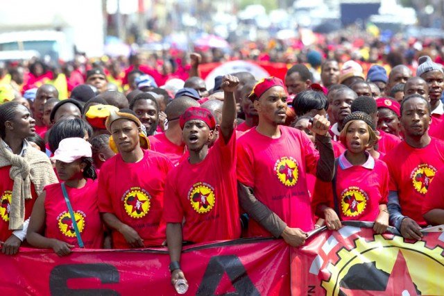 Members of the NUMSA march through the Durban central business district